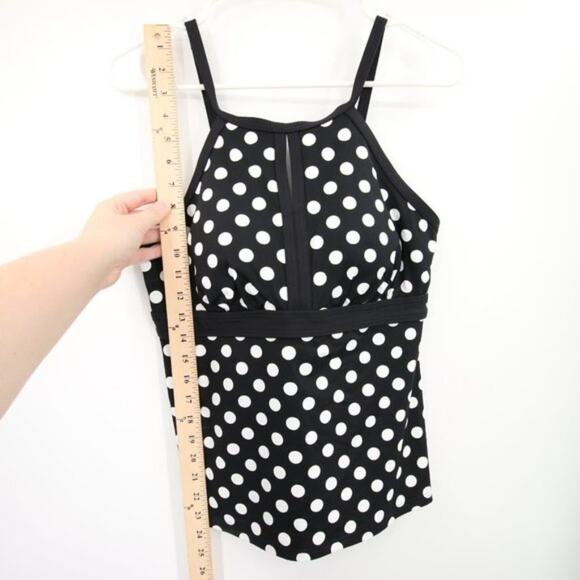 Lands End Black White Polka Dot Halter Neck Swim Tankini Top Size 10P - Picture 6 of 10